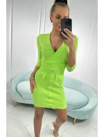 Rebrované šaty s ozdobnými gombíkmi svetlo zelené