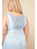 Dámske plus size viskózové šaty s čipkou bez rukávov modré
