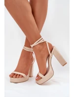 Sandały Damskie Na Słupku Z Paseczkiem Beżowe Fevenne