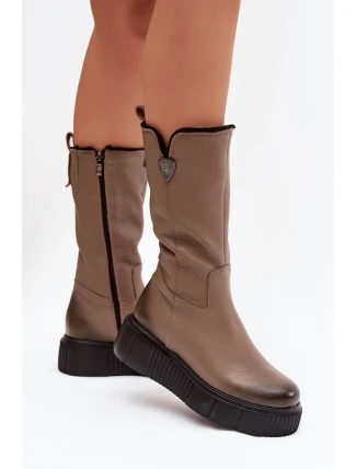 Zazoo 70121 Dámske kožené topánky s vlnou Dark Beige