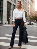Dámske džínsy s vysokým pásom tmavomodré FashionStreet UY2911