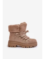 Sznurowane Trapery Damskie Z Futerkiem Ciemnobeżowe Vaminia