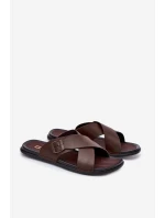 Kožené pánske papuče s prackou Big Star RR174077 Brown Kožené pánske papuče s prackou Big Star RR174077 Brown