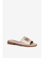 Damskie Klapki Na Płaskim Obcasie Z Ozdobą S.Barski KV51-089 Złote