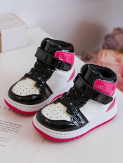 Detská ružovo-biela lakovaná športová obuv Milara