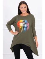 Oversize blúzka s dúhovou potlačou pier vo farbe khaki Oversize blúzka s dúhovou potlačou pier vo farbe khaki