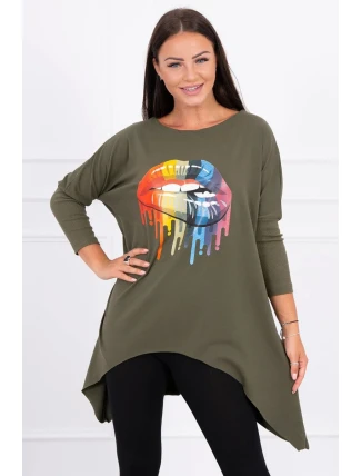 Oversize blúzka s dúhovou potlačou pier vo farbe khaki Oversize blúzka s dúhovou potlačou pier vo farbe khaki