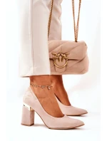 Zamszowe Czółenka Lewski 3117 Beżowe