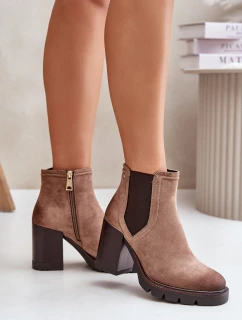 Ocieplane Botki Damskie Na Słupku Z Eko Zamszu Vinceza 58356 Beżowe