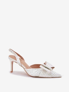 Zdobione Szpilki Z Odkrytą Piętą I Kokardką Białe Nilandriela