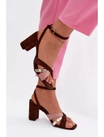 Dámské sandály na podpatku s pásky Eko semišové čokoládové Karilora