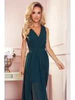 Dlhé dámske šaty vo fľaškovo zelenej farbe 362-2 JUSTINE - Numoco Dlhé dámske šaty vo fľaškovo zelenej farbe 362-2 JUSTINE - Numoco