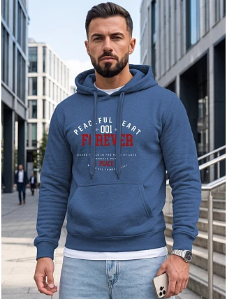 Pánska mikina s kapucňou a vreckom na hrudi s potlačou, modrá, FashionStreet NX5150BX