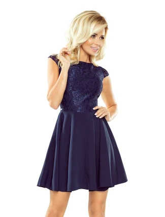 Tmavo modré šaty s čipkou model 5277175