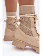 Damskie Botki Ze Skarpetą Sznurowane Jasnobeżowe Gentiana