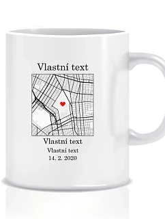 Personalizovaný klasický biely keramický hrnček s objemom 300 ml s mapou