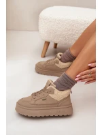 Dámska zateplená športová obuv na platforme SS274105 Beige - Big Star Dámska zateplená športová obuv na platforme SS274105 Beige - Big Star