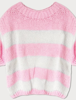 Voľný ružový dámsky pruhovaný sveter (761ART)