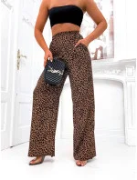 Dámske hnedo-čierne vzdušné nohavice s elastickým pásom s leopardím vzorom (82197)