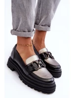 Półbuty Loafersy Damskie Skórzane Na Płaskim Obcasie Czarne Elkiza