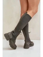 Wsuwane Kozaki Ze Skarpetkową Cholewką Ciemnozielone Iranel