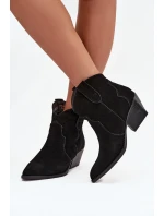 Wsuwane Botki Kowbojki Damskie Z Naturalnego Zamszu Czarne Beretta