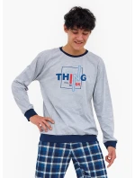 Juniorské chlapčenské pyžamo Thing 967/54 Sivé s tmavomodrým vzorom - Cornette