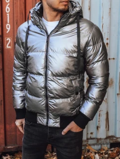 Pánska zimná bunda s kapucňou v striebornej farbe FashionStreet TX3948