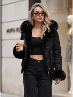 Dámska krátka zimná bunda s kožušinou, čierna, FashionStreet TY5996