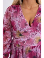 Vzdušné šaty s kvetinovým motívom tmavo ružové