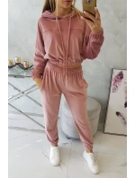 Velúrová súprava s kapucňou tmavo púdrovo ružová Velúrová súprava s kapucňou tmavo púdrovo ružová
