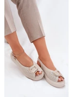 Skórzane Sandały Damskie Z Ozdobą S.Barski LR51-786 Beżowe