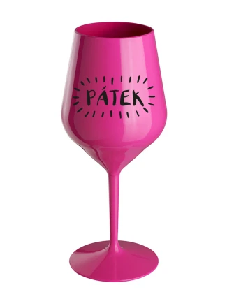 PÁTEK - růžová nerozbitná sklenice na víno 470 ml