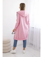 Zateplená dlhá mikina s kapucňou v svetloružovej farbe