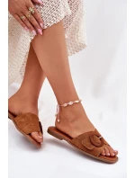 Klapki Damskie Na Płaskim Obcasie Z Klamrą Camel Lanoni