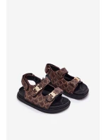 Dziecięce Sandałki Na Rzepy Ze Złotymi Detalami Brązowe Cavina