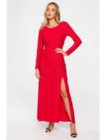 M719 Maxi šaty s dlhými rukávmi - červené