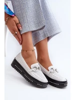 Dámske kožené mokasíny na platforme so zdobením S.Barski white Dámske kožené mokasíny na platforme so zdobením S.Barski white