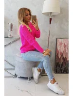 Dámsky sveter s ažúrovým zdobením neónovo ružový - Kesi
