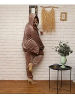 Dámska plus size mikina s kapucňou na gombíky béžová (8216)