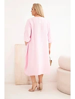 Plus veľkosť dámske viskózové šaty s vreckami a krátkymi rukávmi Candy Pink
