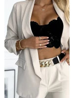 492-1 Elegantný komplet - sako a nohavice s opaskom - béžová 492-1 Elegantný komplet - sako a nohavice s opaskom - béžová