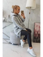 Zateplená mikina s dlhým chrbtom a kapucňou sivá