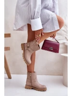 Skórzane Botki Damskie Na Płaskim Obcasie Lewski 3610 Beżowe