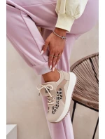 Buty Sportowe Sneakersy Damskie Na Platformie Panterka Beżowe Pumbes