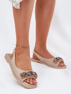 Sandały Damskie Płaskie Z Kryształkami S.Barski KV51-079 Beżowe