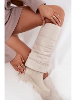 Kozaki Damskie Ocieplane Z Koralikami Jasnobeżowe Irvette