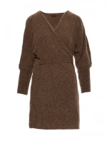 M631 Zavinovacie svetrové šaty so zaväzovaním - karamelové