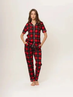Dámske pyžamo 180/153 červeno čierne káro - Karol