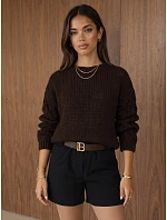 Dámsky oversize sveter s pleteným vzorom v čokoládovej farbe FashionStreet MY2593 Dámsky oversize sveter s pleteným vzorom v čokoládovej farbe FashionStreet MY2593